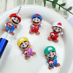 卡通马里奥带孔立体软胶珠通孔萌粒diy手机链饰品配件串珠笔材料