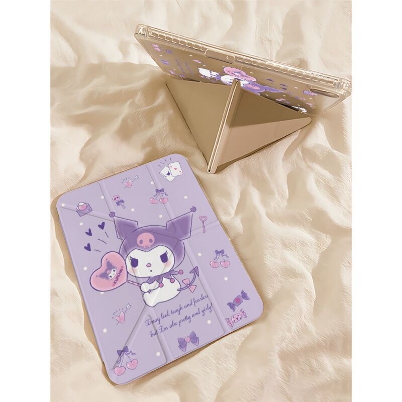 Purple Kuromi iPad Case Suitable for iPad Mini/Air/Pro Series, Y-Fold High-Transparency Protective Cover with Pen Slot