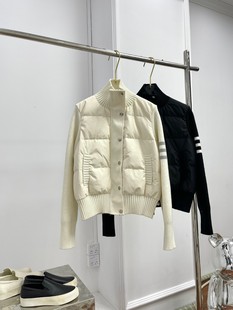 Niche New Women's Contrast Color Knitted Stitching Down Jacket Jacket Lightweight Vertical Collar Simple Short Fashionable Sense