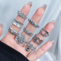 法式新款拉絲高級感輕奢戒指女不規則褶皺開口戒土星星芒小眾指環