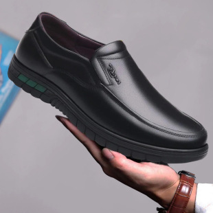 2025 New Spring and Autumn Men's Genuine Leather Shoes Casual Business Breathable Non-Slip Plaid Lightweight Middle-Aged Dad Shoes