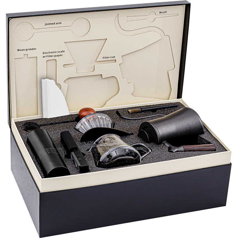 Juego de café hecho a mano, molinillo de mano, taza de filtro de cafetera, balanza electrónica, regalo, juego de caja de regalo de café