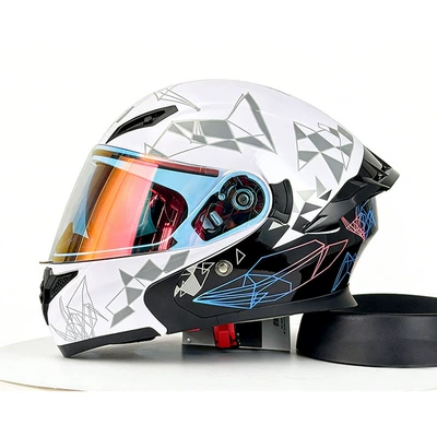 Helmet with Bluetooth Safety, Motorcycle Safety Supplies - starry-sky-aurora-red-m