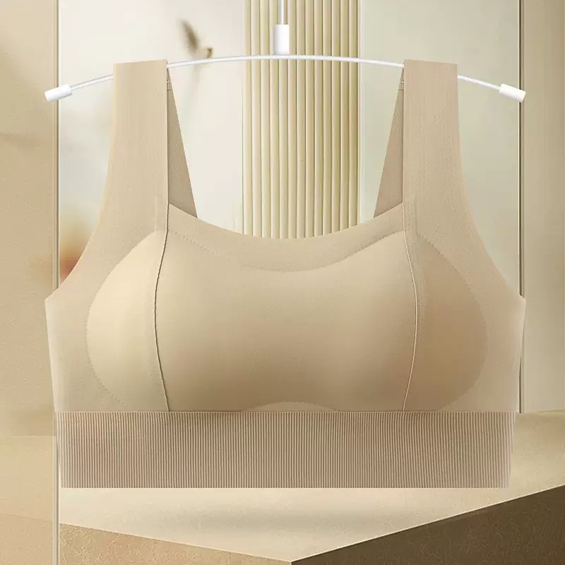 Pecho plano de verano, pecho pequeño, acolchado grande, posavasos gruesos, sin marcas, seda de hielo, estilo chaleco, sujetador, ropa interior fruncida, sin anillo de acero