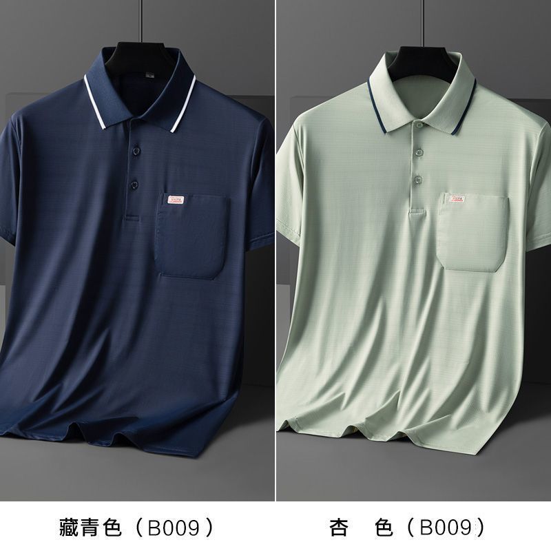 卸売りの新品の男性は半袖のtシャツのポケットのpoloシャツの速乾の氷の糸のお父さんをめくって高級な思いやりの夏を詰めます。|undefined