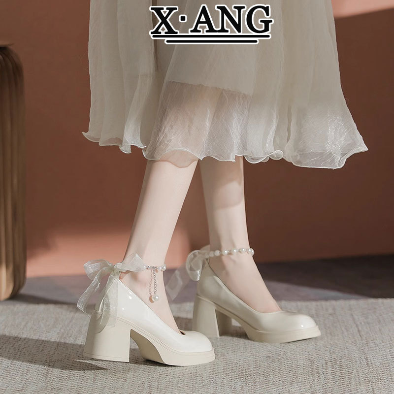 White High Heels for Women 2025 Spring and Summer New Style French Gentle Style Mary Jane Women's Shoes Shallow Mouth Thick Heel Flats White High Heels for Women 2025 Spring and Summer New Style French Gentle Style Mary Jane Women's Shoes Shallow Mouth Thick Heel Flats
