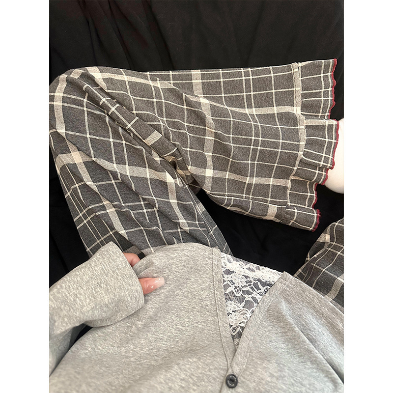 可爱小狗印花蕾丝花边睡衣女春秋季新款长袖长裤家居服套装可外穿|undefined