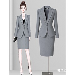秋款灰色西装套装女职场通勤面试正装修身时尚气质高级感西服外套