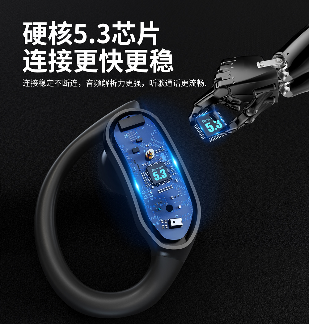 Specialized model IPX7 waterproof sports running wireless earbuds featuring high sound quality, extended battery life, non-slip ear hook design, and Bluetooth connectivity.