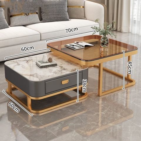 Mesa de té de lujo ligera sala de estar doméstica moderna y pequeña casa red cuadrada de vidrio rojo tablero de TV combinado mesa de té