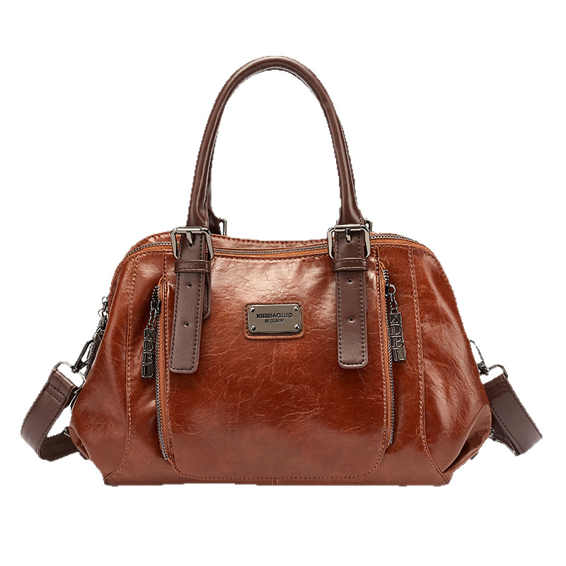Bolso de Hombro Estilo Europeo y Americano Retro 2026, Bolso Bandolera de Gran Capacidad, de Cuero Suave, Tipo Boston, para Mujer