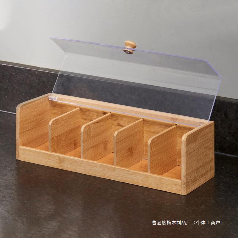 Bolsas de té de madera, bolsas de café, cajas de almacenamiento, cajas de exhibición transparentes con tapa de acrílico, cajas de almacenamiento divididas, cajas de té con tapa abatible
