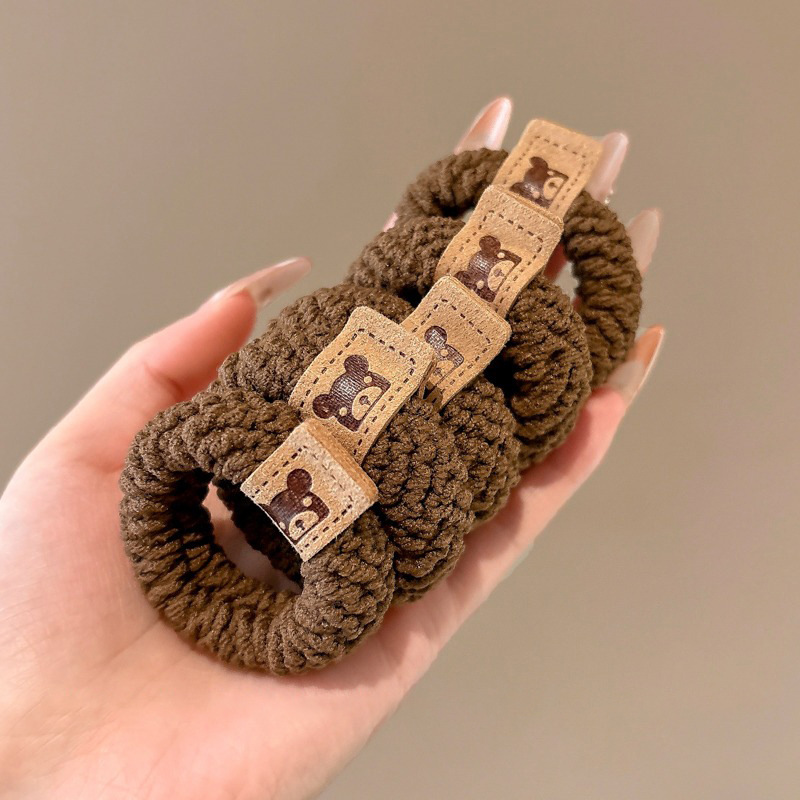 Otoño y invierno curry osos anillo de cabello para mujeres simple cuerdas de cabello de alta elasticidad no lesionar cuerdas de cabello de cola de caballo adornamiento para el cabello