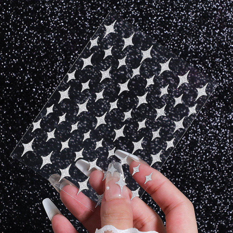 2024 Internet Celebrity Popular Starburst Silver Nail Art Stickers Bear Butterfly Heart 3D Decals Adhesive Nail Decoration
