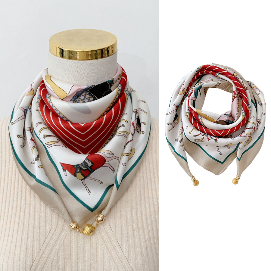 빨간색---바람에 자유 캐리지----(65 모조 실크 마그네틱 버클 스퀘어 스카프)