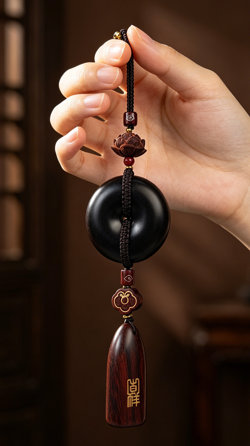 2026 New Model Car Pendant Sandalwood Peace Buckle Car Hanging Ornament High-End Rearview Mirror Interior Decoration