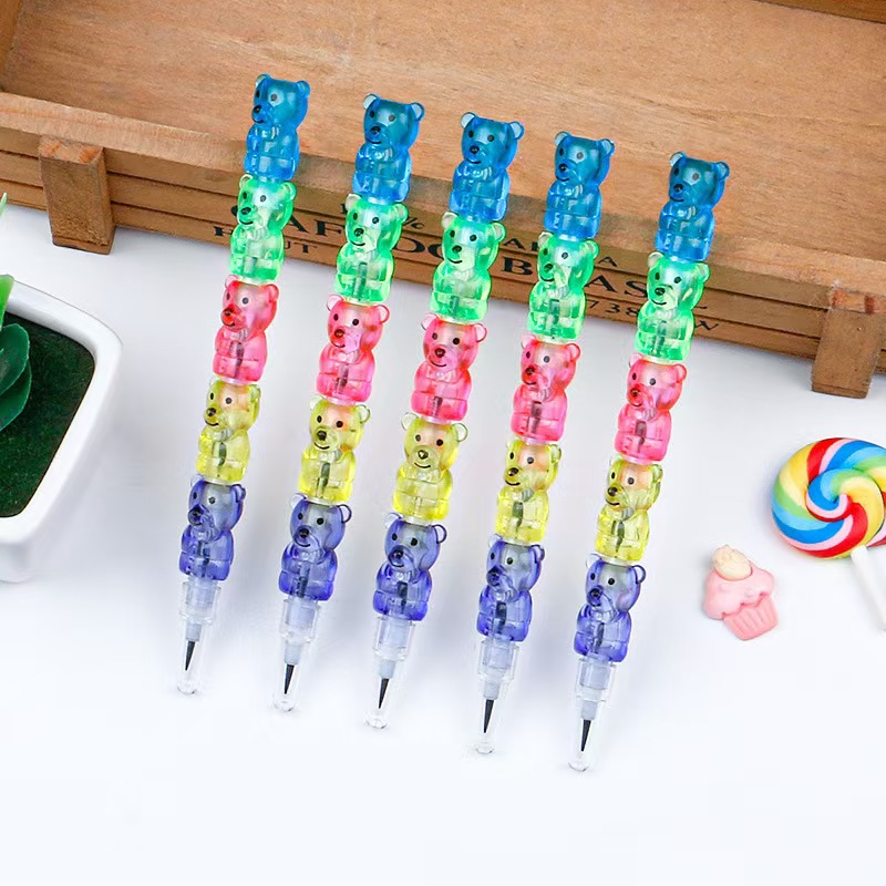 Cartoon Bear 5-Section Building Block No-Sharpening Pencil Plastic Bullet Office Creative Detachable Egg-Laying Pen
