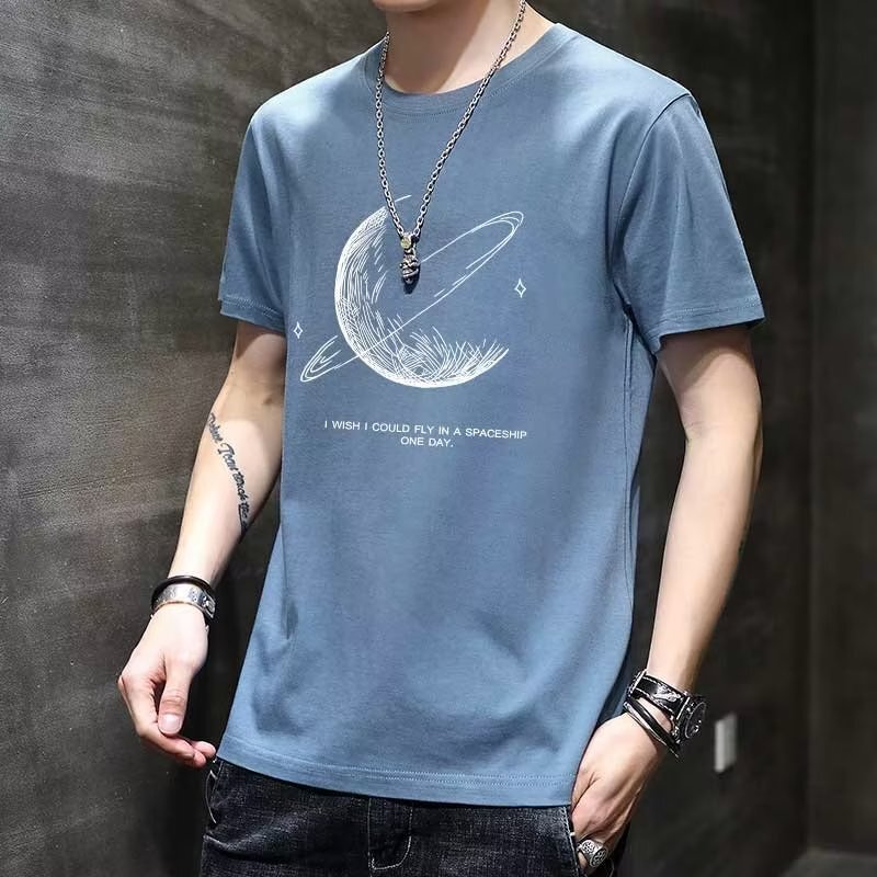 Hong Kong Style New Pure Cotton Short-sleeved T-shirt Men's Spring and Summer Casual Thin T-shirt Trendy Loose Top All-match Half-sleeve