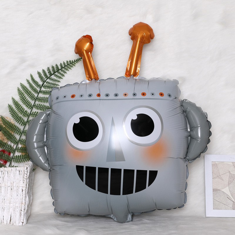 新款方形机器人头造型铝膜气球儿童生日派对布置装饰飘空气球批发