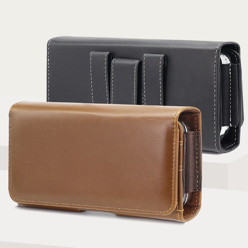 Belt Strap Phone Holder Waist Bag Dual SIM Card Holder Men's Magnetic Leather Case Casual Universal Horizontal Waist Bag