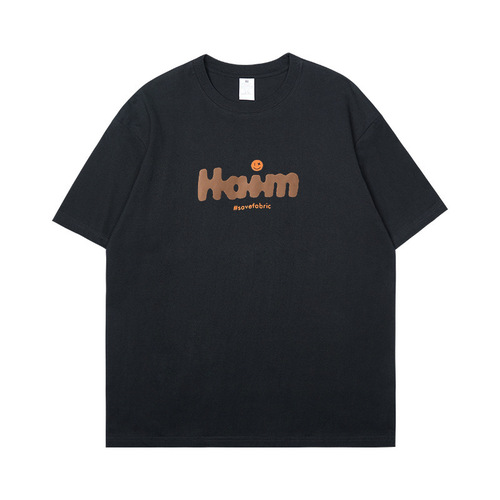 Summer Men's T-Shirt American Streetwear Brand Pure Cotton Letter Neutral Style Printed Loose Short Sleeve Crew Neck Black Half Sleeve