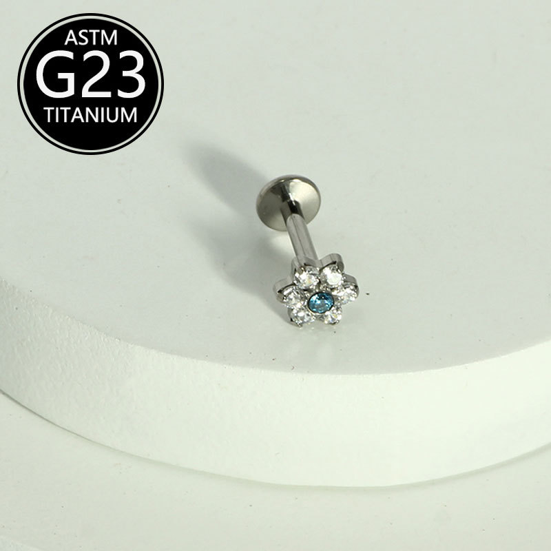 G23 Titanium Alloy Piercing Jewelry Zircon Inlaid Flower Lip Ring Chin Nail Cochlear Nail Ear Bone Nail detail image 8