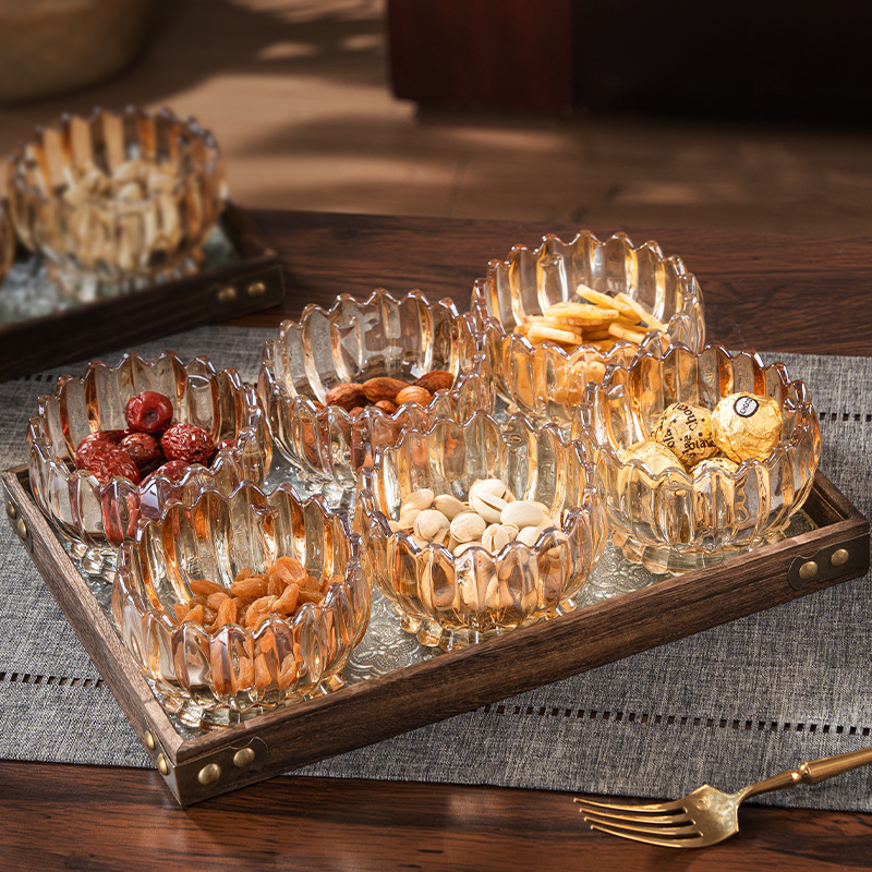 Solid Wood Glass Fruit Plate for Living Room, Home Use, Light Luxury High-End Dried Fruit Tray, Snack and Candy Storage Box, New Chinese Style