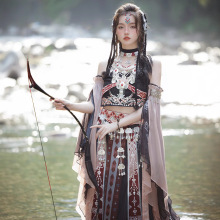 少数民族服饰异域风汉服黑色哈尼族印花刺绣银饰全套影楼拍照服饰