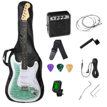 工厂电吉他定制logo代发新手ST型水纹绿色入门级专业电子乐器批发