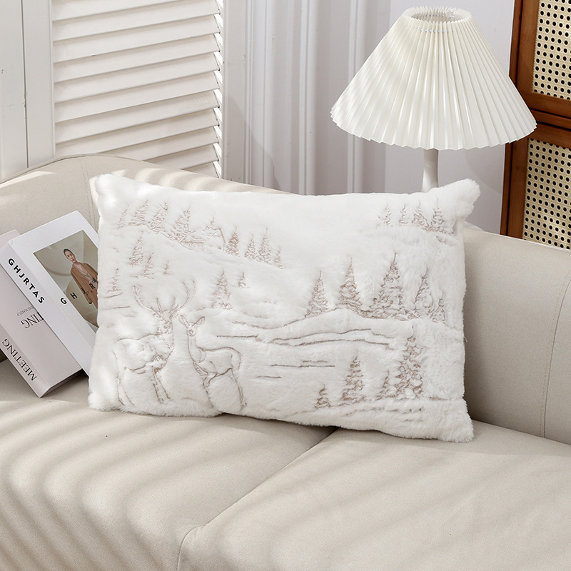 New European Mink Velvet Pillow Living Room Sofa Decorative Cushion Pillow Light Luxury Style Texture Pillow Pine Deer Pillow