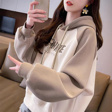 连帽卫衣女2025新款秋冬季韩版宽松加绒加厚撞色小个子初中生外套