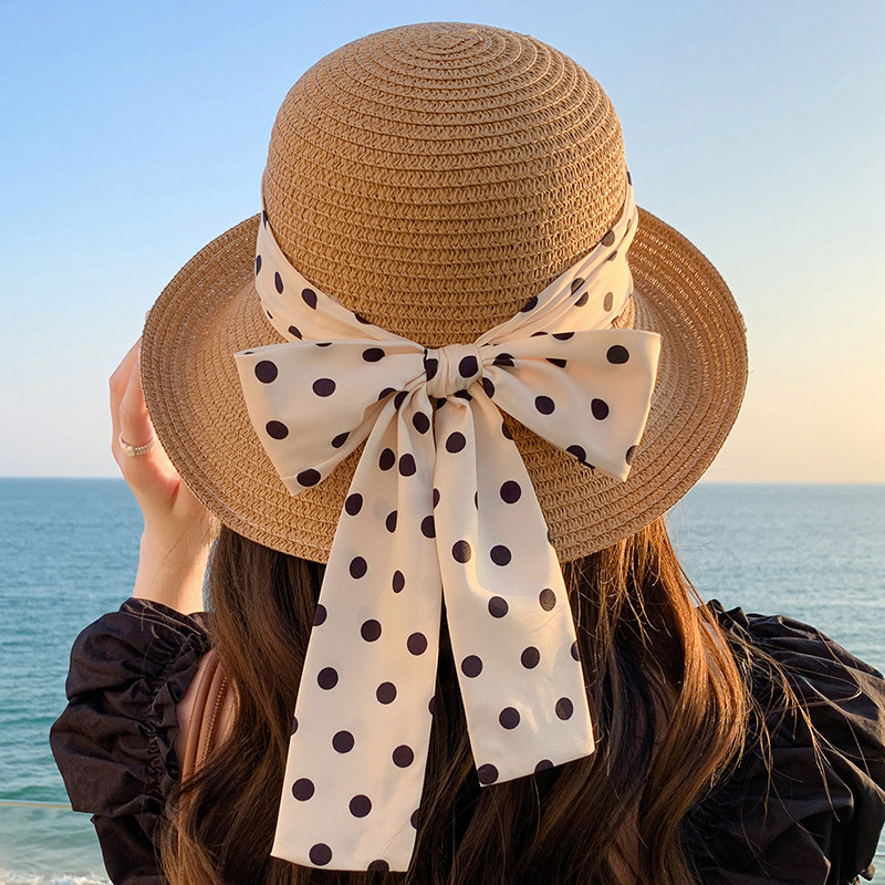 Children's Straw Hat With Wave Dot Pattern For Summer Sunshade_voghion.com