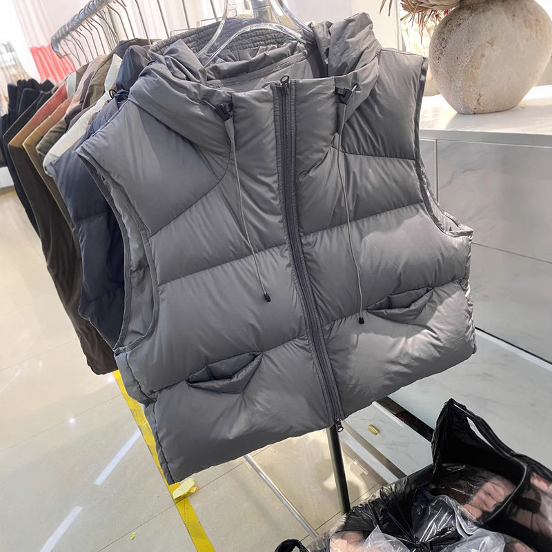 2025 Autumn and Winter Korean Style Hooded Goose down Vest Women's Short Loose Casual Outerwear Vest Jacket