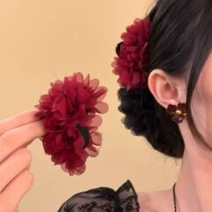 韩系薄纱小花抓夹女2025新款高级感鲨鱼夹头饰后脑勺盘发夹子发抓