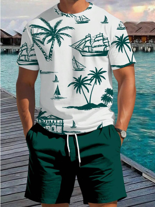 クロスボーダーホットスタイルヨーロッパとアメリカのファッションTシャツレタープリント夏のストリートルーズカジュアルショーツヒップホップスポーツスーツ|undefined
