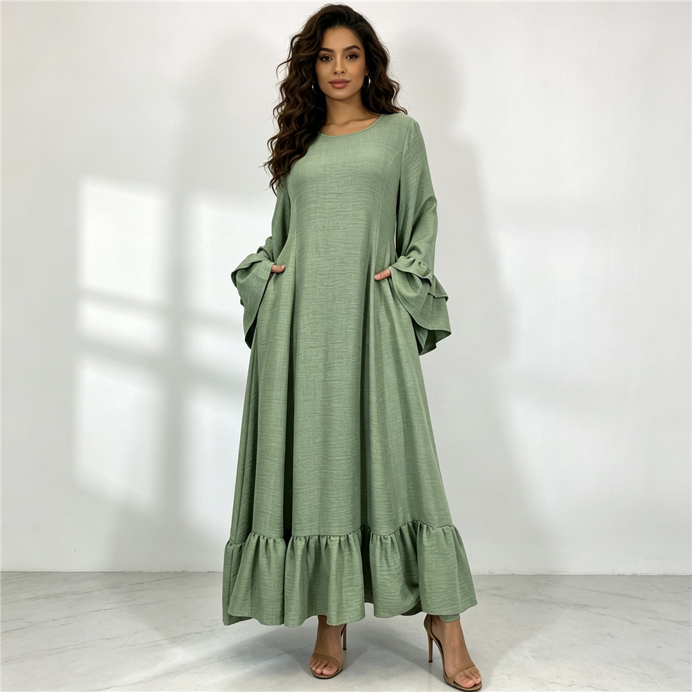 AliExpress Amazon Cross-Border Fashion Bell Sleeve Flared Dress 6896