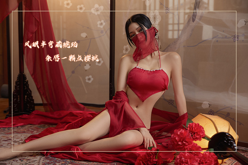 Hanfu-Inspired Chiffon Lingerie Set with Robe, Belly Wrap, Thong and Veil — detail image 15