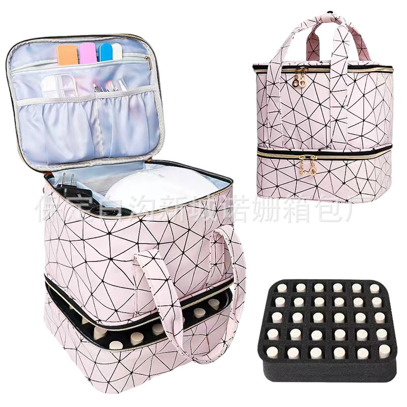 Bolso cosmético transfronterizo de gran capacidad Bolso femenino portátil de PVC de alta calidad Bolso de almacenamiento de esmalte de uñas Bolso de mano para uñas