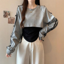 韩系穿搭绑带小众设计感修身显瘦卫衣女春秋小个子背心早秋两件套