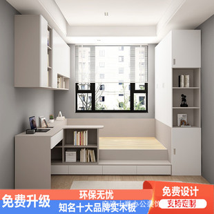 Bedroom Small Apartment Tatami with Corner Desk, Wardrobe, Footrest, Integrated Home High Box Bed Combination