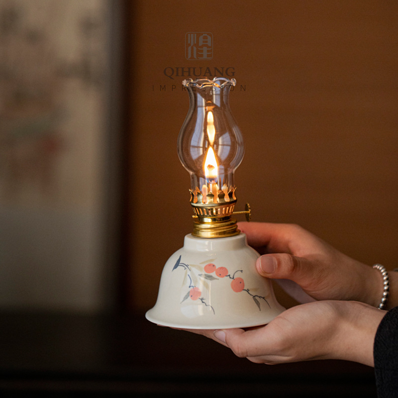 手绘陶瓷酥油灯茶空间蜡烛灯照明户外露营氛围灯复古摆件茶道配件|ms