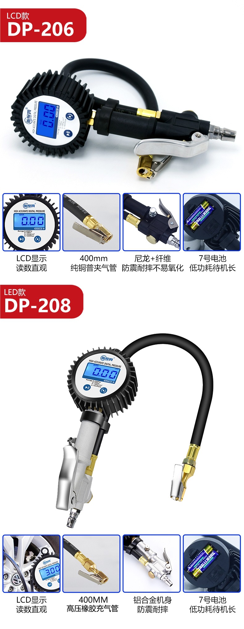 Tire Nanny Car Tire Inflation Pressure Gauge Digital Display Inflation Gauge Tire Pressure Gun Digital Inflation Gauge Inflation Gauge