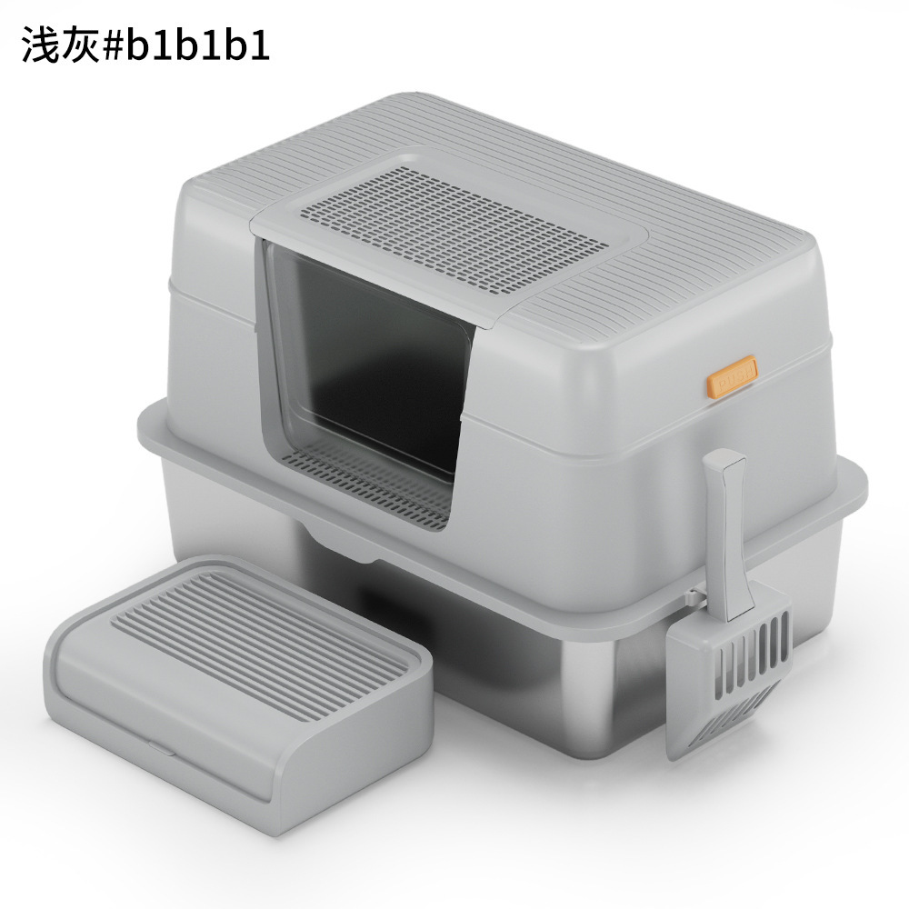 Closed cat toilet pet oversized anti-splash cat litter box fully enclosed stainless steel litter box source factory