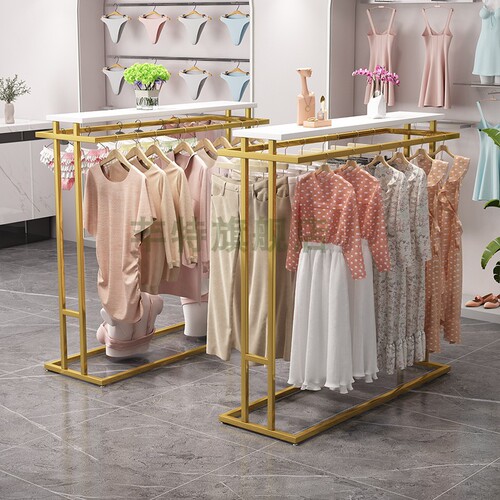 Island display rack in clothing store, simple men's and women's clothing and children's clothing double-row middle shelf, dual handle side hanger