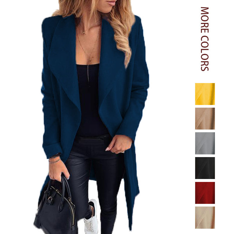 2026 Amazon Autumn and Winter Temu Export Women's Clothing Lace-Up Solid Color Woolen Coat with Large Lapel Loose Fit European and American Style