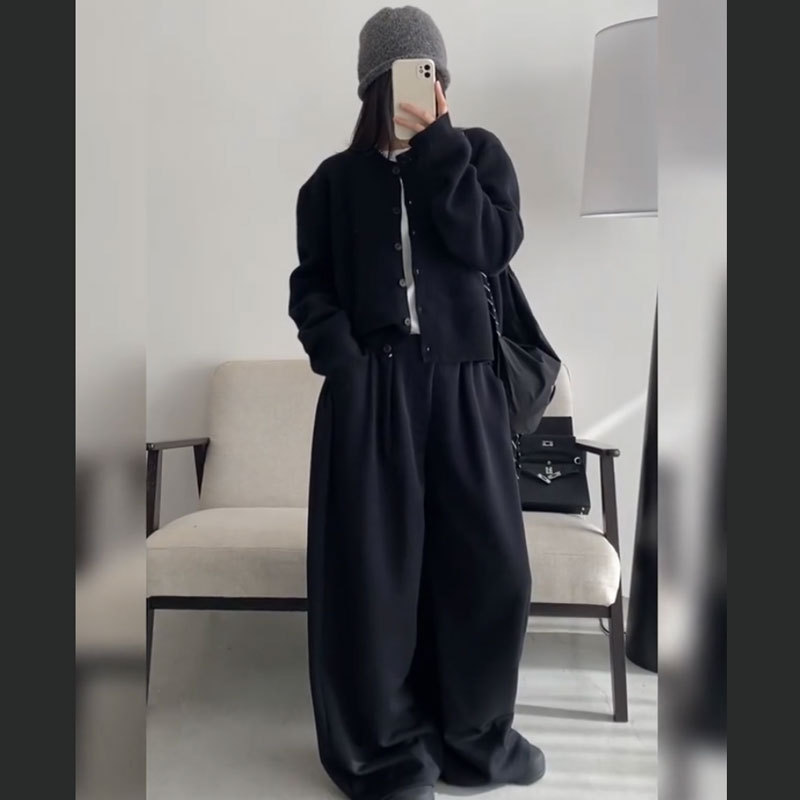 2025新款复古纯色宽松慵懒风圆领针织开衫女春秋百搭毛衣外套上衣|undefined