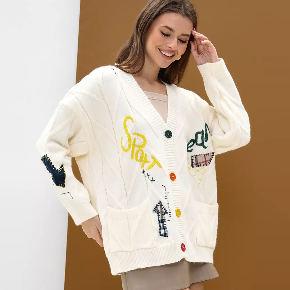 Letter Design Sense Loose Knitted Sweater Jackety
