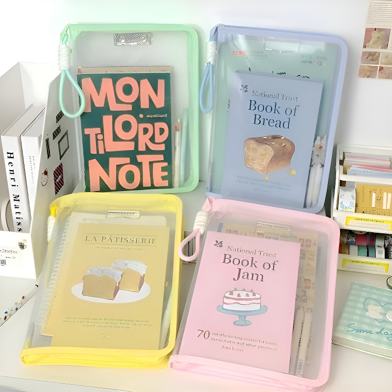 Bolsa de archivos portátiles de color claro de alto valor de color bolsas de libros A4 transparentes tipo cremallera bolsa de almacenamiento de datos explosión al por mayor