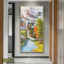 正对门玄关装饰画现代挂画山水风景竖版走廊过道楼梯口钻石晶瓷画