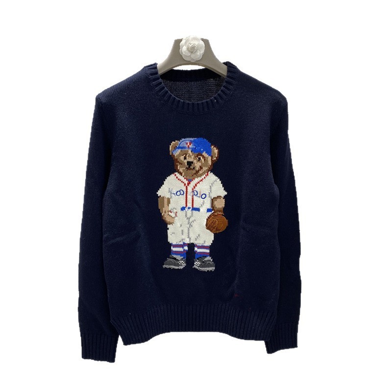 卡通熊针织衫字母针织衫上衣女 精致提花卡通熊毛衣高品质秋冬